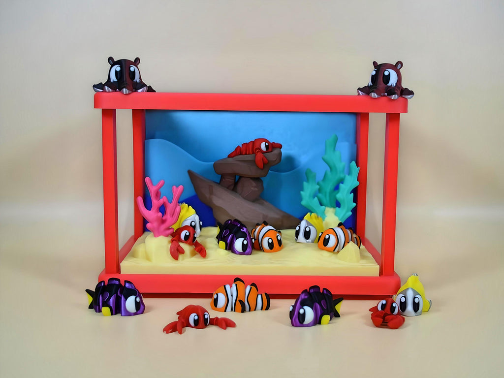 Large 3D Printed Flexi Fish Tank Playset: Articulated Sensory Toy