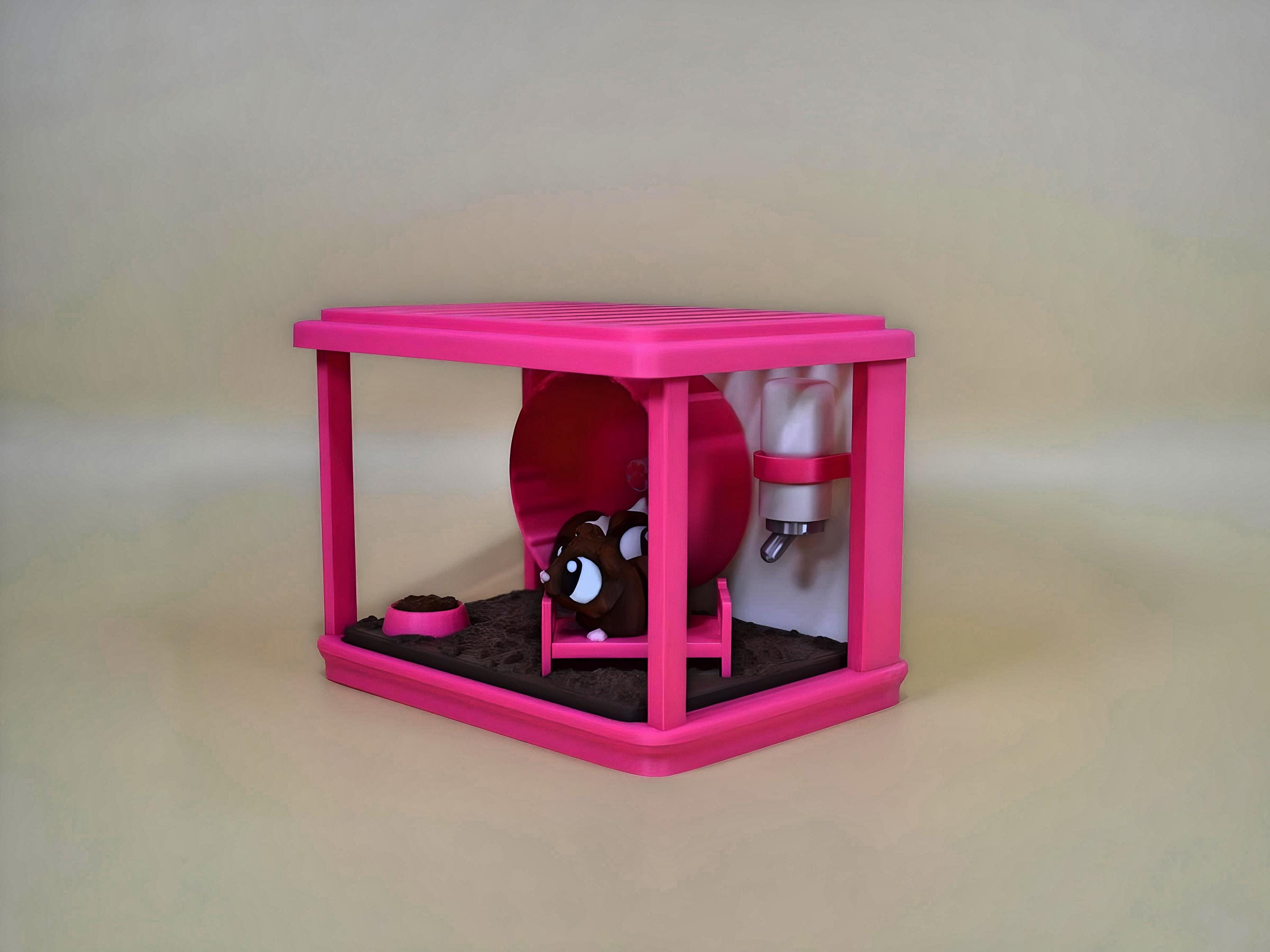 3D Printed Hamster Cage Playset: Miniature Bed, Wheel & Hamsters