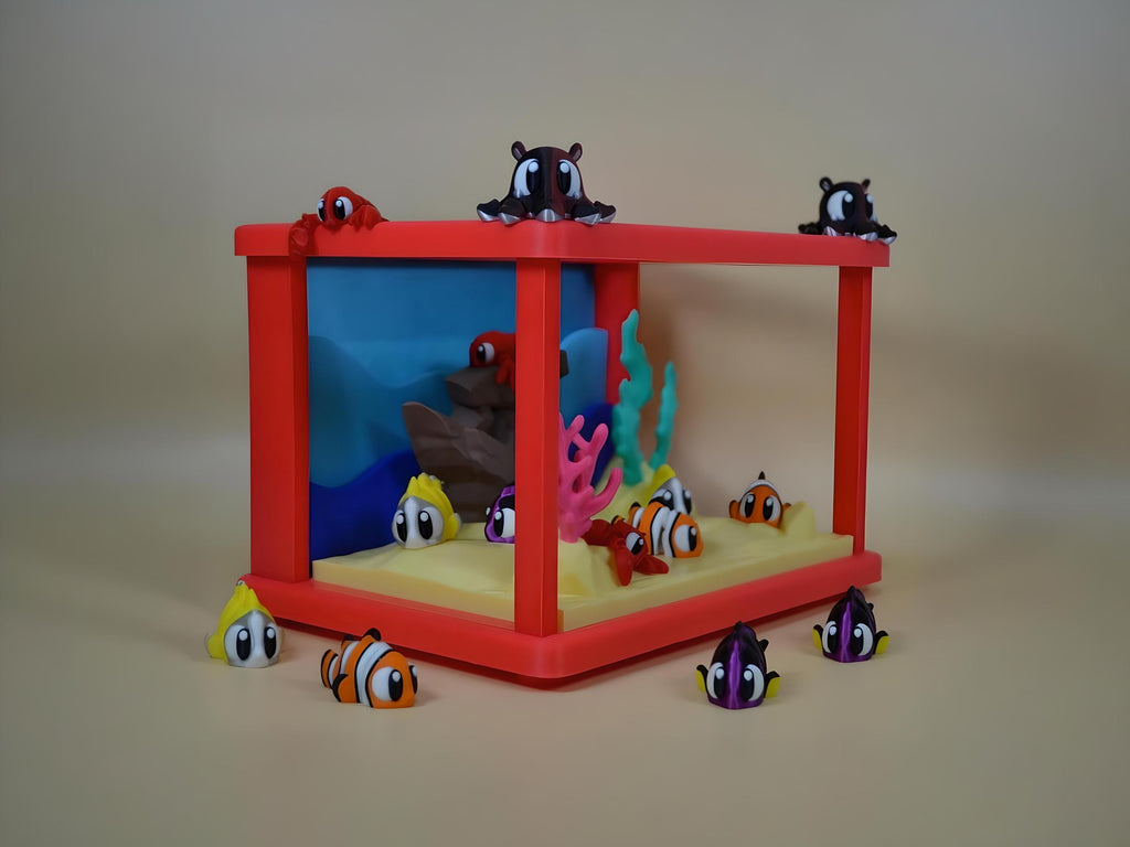 Large 3D Printed Flexi Fish Tank Playset: Articulated Sensory Toy