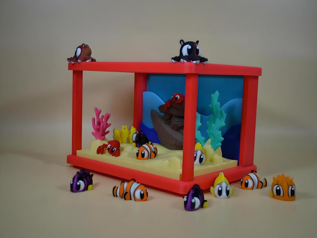Large 3D Printed Flexi Fish Tank Playset: Articulated Sensory Toy