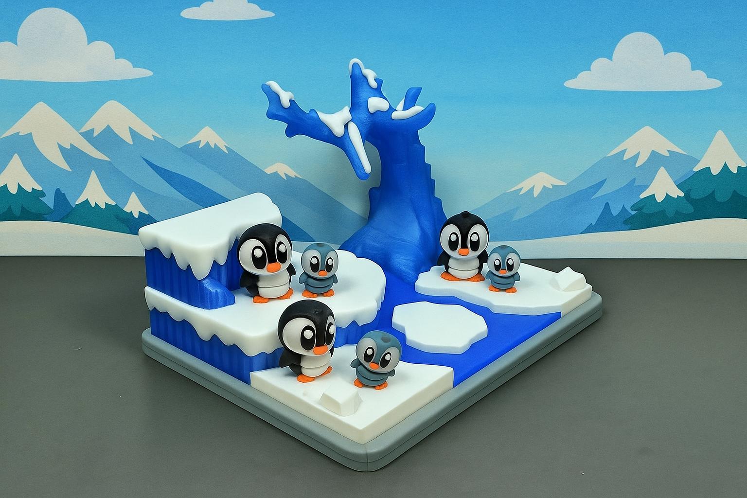 Adorable 3D Printed Penguin Family Winter Scene – 3 Mum Penguins & 3 Baby Penguins | Cute Arctic Display | Winter Home Decor | Handmade Gift