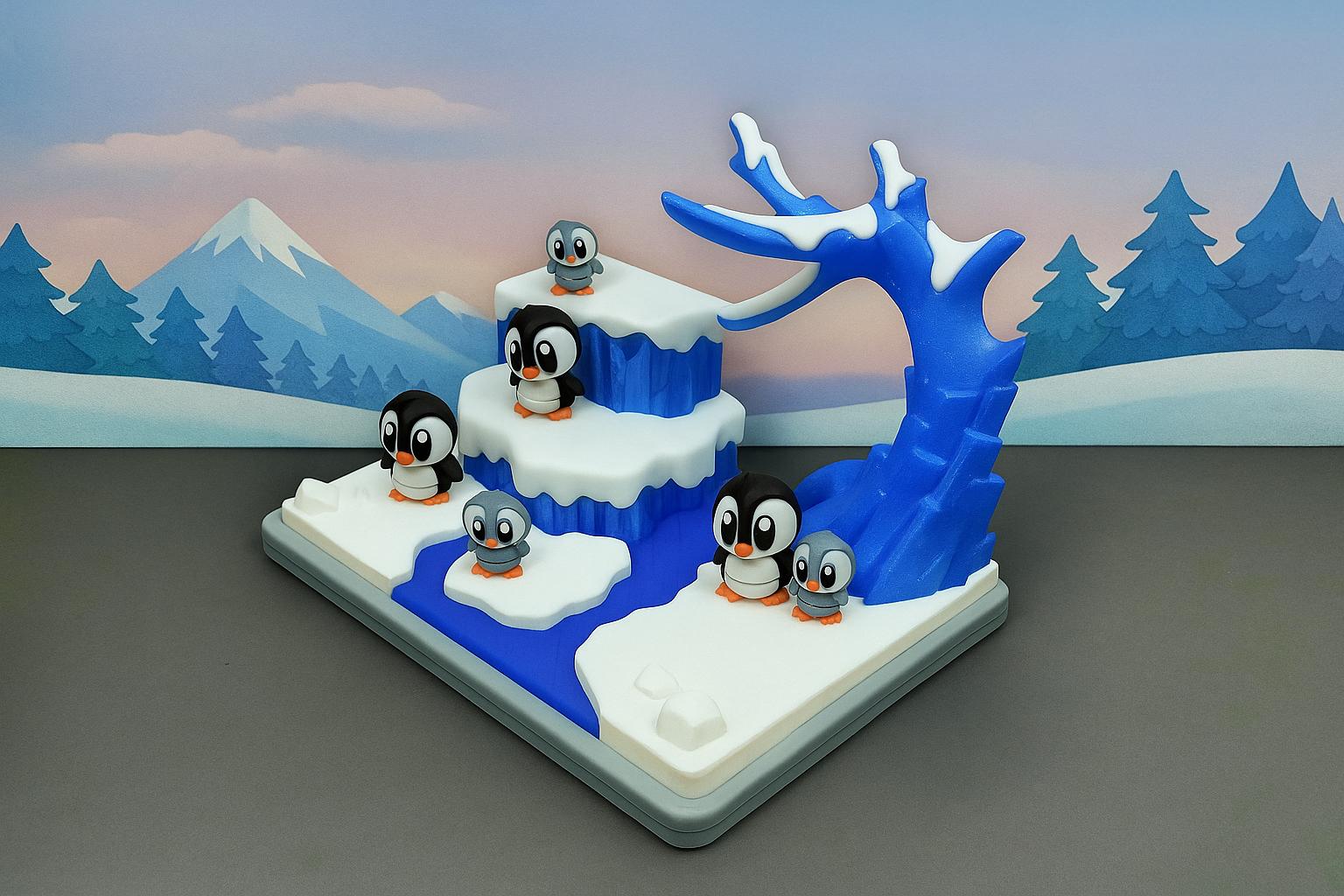 Adorable 3D Printed Penguin Family Winter Scene – 3 Mum Penguins & 3 Baby Penguins | Cute Arctic Display | Winter Home Decor | Handmade Gift