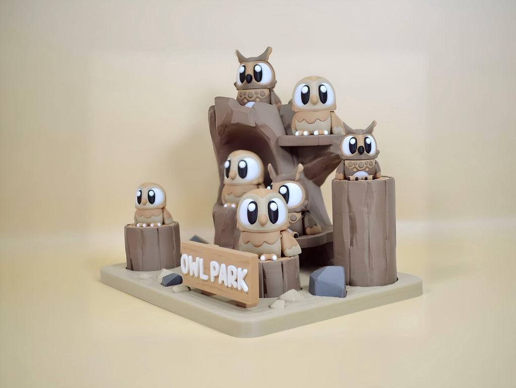 Large 3D Printed Flexi Owl Park Set: Forest Animal Decor