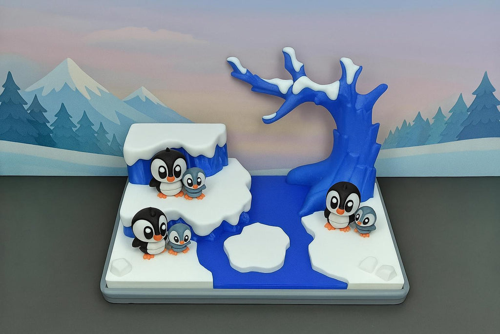 Adorable 3D Printed Penguin Family Winter Scene – 3 Mum Penguins & 3 Baby Penguins | Cute Arctic Display | Winter Home Decor | Handmade Gift