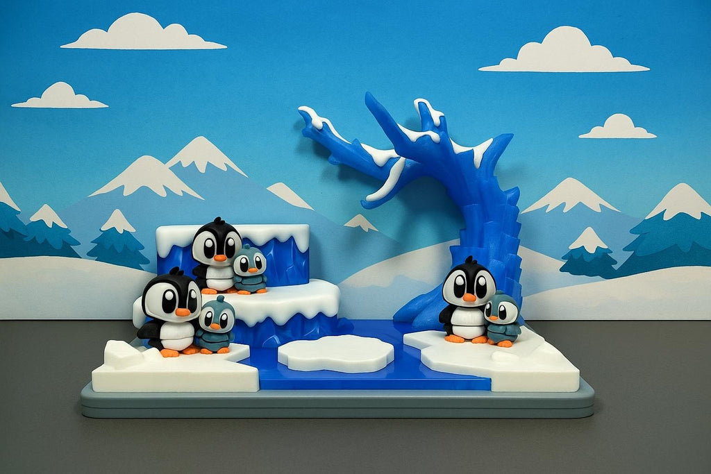 Adorable 3D Printed Penguin Family Winter Scene – 3 Mum Penguins & 3 Baby Penguins | Cute Arctic Display | Winter Home Decor | Handmade Gift