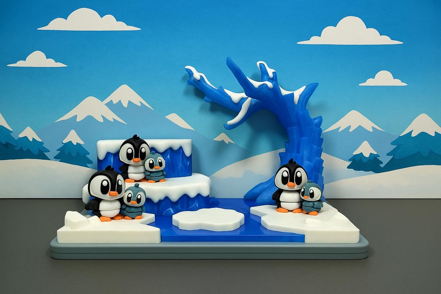 Adorable 3D Printed Penguin Family Winter Scene – 3 Mum Penguins & 3 Baby Penguins | Cute Arctic Display | Winter Home Decor | Handmade Gift
