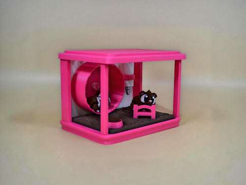 3D Printed Hamster Cage Playset: Miniature Bed, Wheel & Hamsters