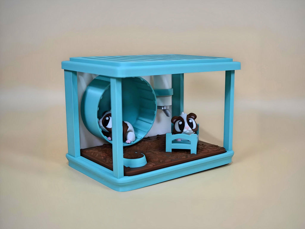 3D Printed Hamster Cage Playset: Miniature Bed, Wheel & Hamsters