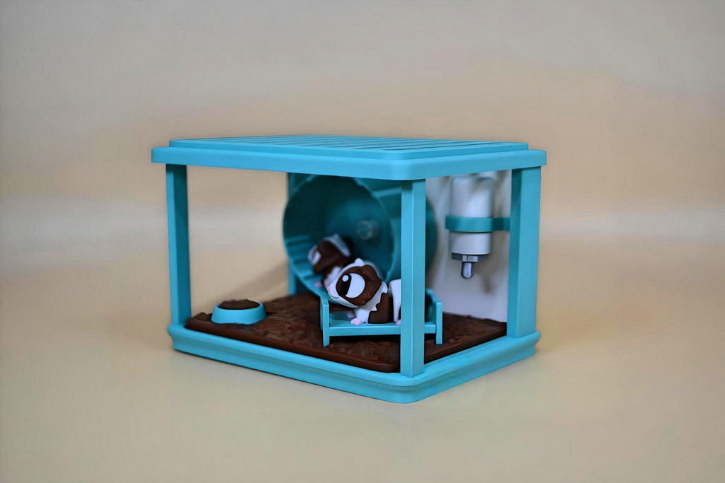 3D Printed Hamster Cage Playset: Miniature Bed, Wheel & Hamsters