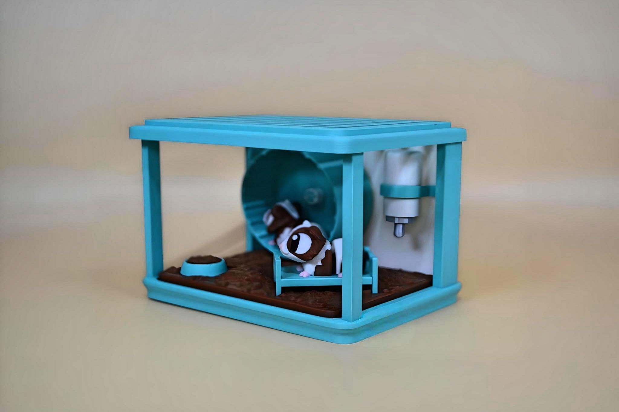 3D Printed Hamster Cage Playset: Miniature Bed, Wheel & Hamsters
