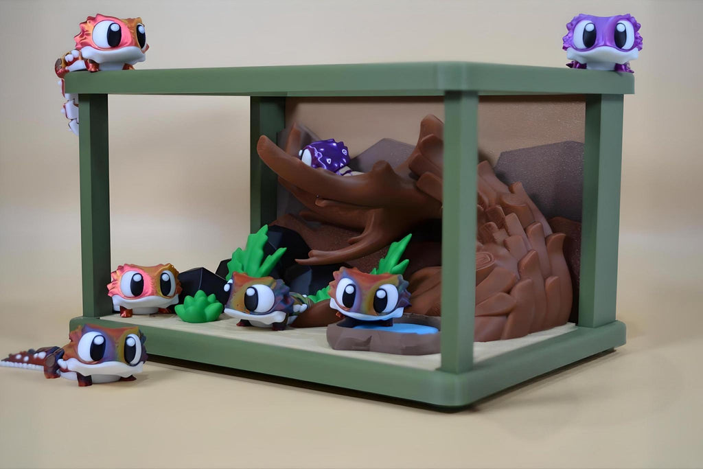 Large 3D Printed Bearded Dragon Diorama: Custom Reptile Habitat with Mini Dragons