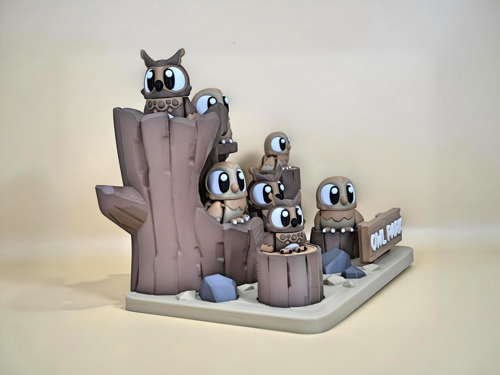 Large 3D Printed Flexi Owl Park Set: Forest Animal Decor