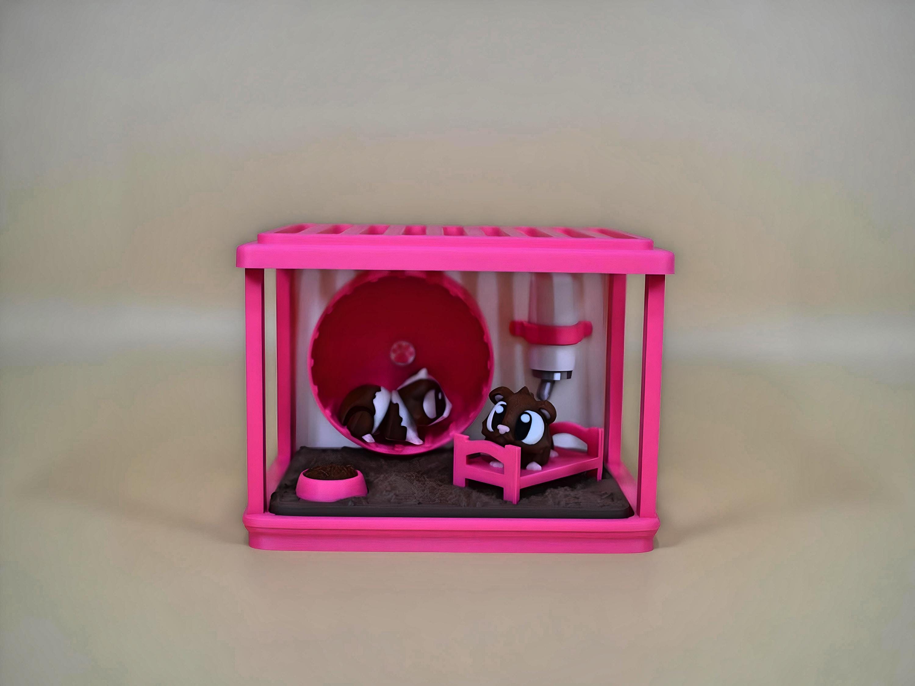 3D Printed Hamster Cage Playset: Miniature Bed, Wheel & Hamsters