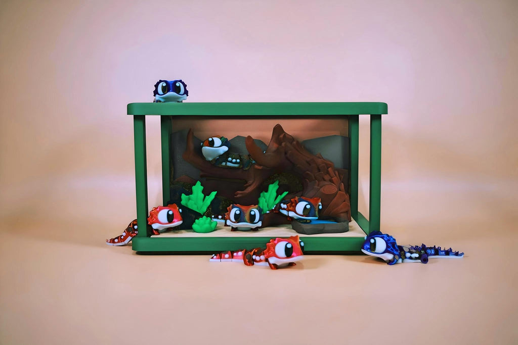 Large 3D Printed Bearded Dragon Diorama: Custom Reptile Habitat with Mini Dragons