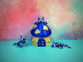 Blue Flexi Mushroom Dragon Set With Mushroom House-Adorable 3D Printed Fantasy Decor