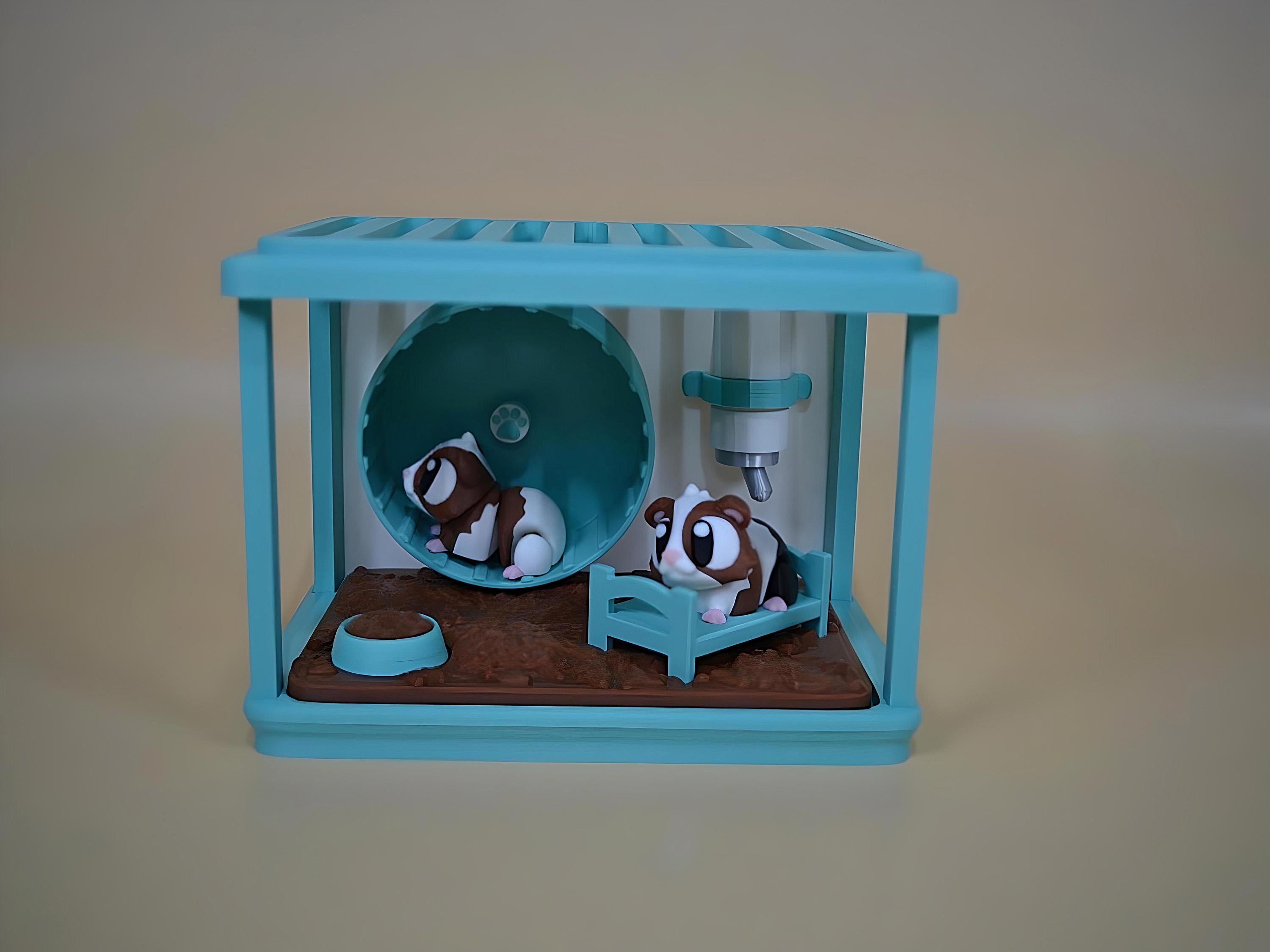 3D Printed Hamster Cage Playset: Miniature Bed, Wheel & Hamsters
