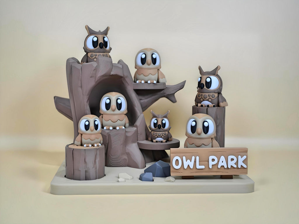 Large 3D Printed Flexi Owl Park Set: Forest Animal Decor